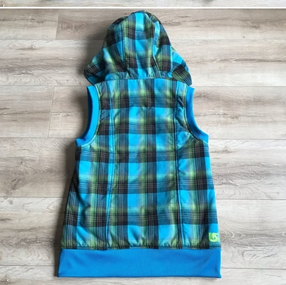 Burton Dryride XL Blue Plaid Sleeveless Vest Hooded Winter - Picture 3 of 7
